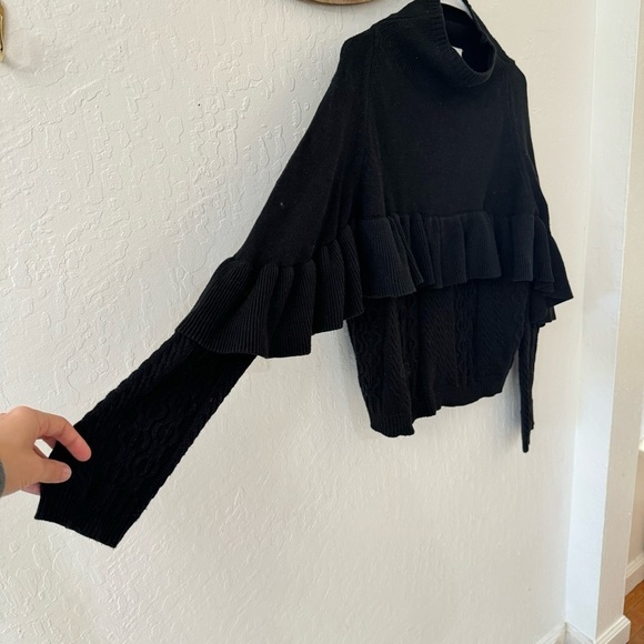 Project Naadam Black Cotton Acrylic Blend Ruffled Mock Neck Knit Sweater Small - Picture 9 of 9